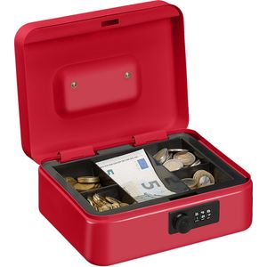 Relaxdays geldkistje met cijferslot - geldkluisje slot - kistje voor geld - geldcassette - rood
