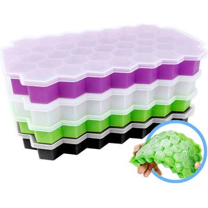 Prime Kitchen IJsblokjesvorm met Deksel (4 stuks) - Honeycomb IJsklontjes Vorm - 100% BPA Vrij - Siliconen IJsblokjes Maker