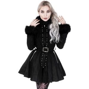 Restyle Winterjas -XL- Pleated with belt and faux fur Zwart