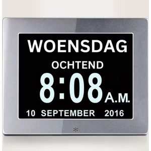 DailySupplies® Dementieklok - Digitale Klok Slaapkamer - Klok met Datum en Dag - Zilver