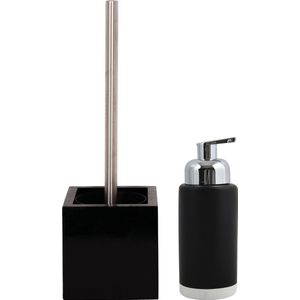 MSV Badkamer accessoires set - zwart - zeeppompje en wc/toilet-borstel