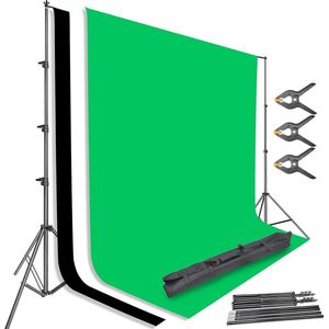 Creëer Perfecte Beelden met het 2.6m x 3m Achtergrond Ondersteuningssysteem - Compleet met 3 Kleuren 1.8m x 3m Achtergrond voor Productfotografie, Portretten en Video-opnames!