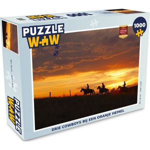Puzzel Drie cowboys bij een oranje hemel - Legpuzzel - Puzzel 1000 stukjes volwassenen