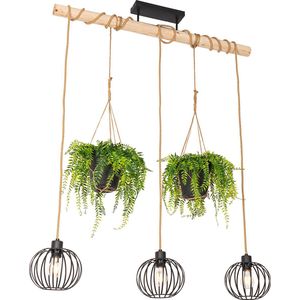 QAZQA yura - Landelijke Hanglamp eettafel voor boven de eettafel | in eetkamer - 3 lichts - L 100 cm - Naturel - Woonkamer | Slaapkamer | Keuken