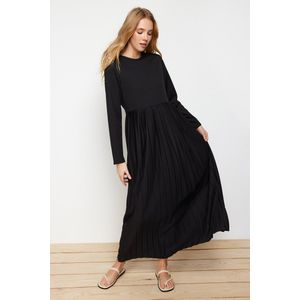 Trendyol Camel Rok Geplooide Scuba Gebreide Jurk Tctaw24El00000