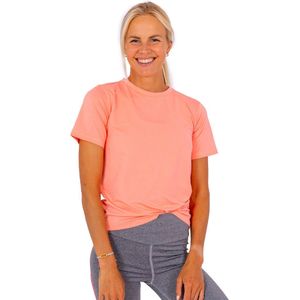 Gofluo - Sporttop Dames Emma - Tshirt - Korte mouwen - Reflecterende quote - Ademende stof - Sportk - XS - Coral