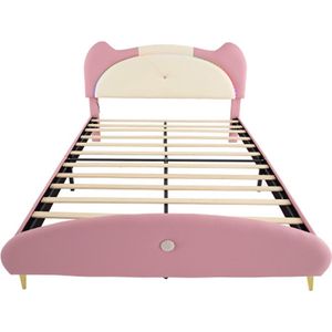 Gotagee Gestoffeerd bed Kinderbed 140x200cm zonder matras Beige+Roze MDF+massief hout+ijzer met LED-strips