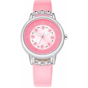 Roze Horloge - meisjes/ meiden - met schitterende steentjes - 30 mm - I-deLuxe verpakking