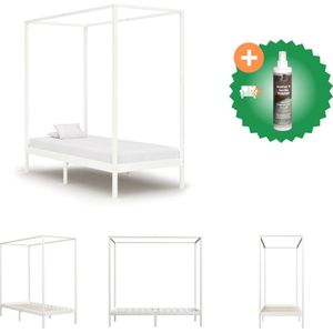 vidaXL Hemelbedframe massief grenenhout wit 90x200 cm - Bed - Inclusief Reiniger