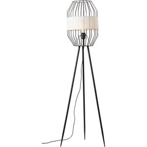 BRILLIANT lamp, Slope vloerlamp driepoot zwart/naturel, 1x A60, E27, 40W, met voetschakelaar