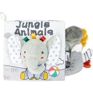 Knisperboekje Jungle Animals - Baby Boekje - Activiteitenboekje Stof - Dieren met Staarten