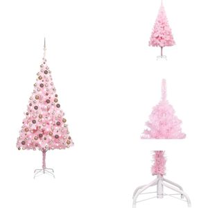 vidaXL Kerstboom Roze 210cm - PVC - LED-verlichting - Inclusief kerstballen en piek - Decoratieve kerstboom