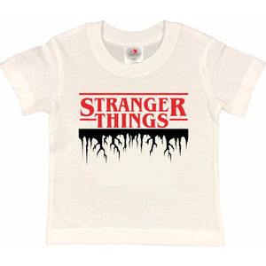 STRANGER THINGS T-shirt wit met rood/zwarte Opdruk (maat 134/140)