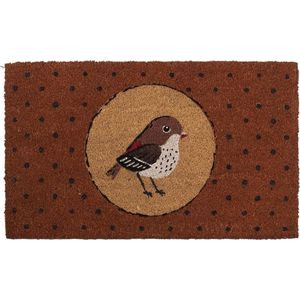 Clayre & Eef Deurmat Vogel 75x45 cm Bruin Kokosvezel Pvc Rechthoek Kokosmat