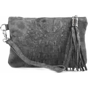 Suede Kroko Clutch | Make-up tasje | Grijs