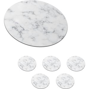 Onderzetters voor glazen - Rond - Marmer - Wit - Zilver - Glitter - Marmerlook - Chique - 10x10 cm - Glasonderzetters - 6 stuks