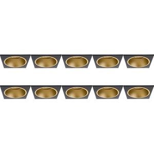 Spot Armatuur 10 Pack - Proma Minko Pro - GU10 Fitting - Inbouw Vierkant - Mat Zwart/Goud - Aluminium - Verdiept - 90mm