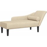 vidaXL - Chaise - longue - met - kussens - stof - crèmekleurig