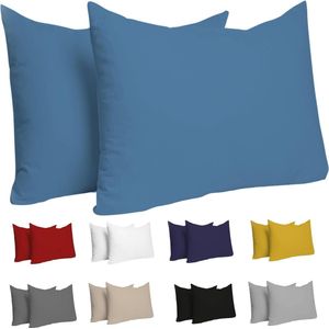 Kussensloop (Set van 2) – Blauw Katoen - Voor Kussens 50 x 70 cm - 100% Jersey Katoen - Beddengoed Dubbel Bed Kussensloop - Kussenbeschermer - Bestendig en Hypoallergeen