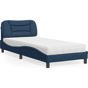 vidaXL Bed met matras - Stof - Blauw - 90x200 cm