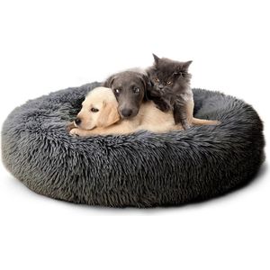 CALIYO Hondenmand Donut - Kattenmand 100 cm- Fluffy Hondenkussen - Geschikt voor honden/katten tot 80 cm - Donkergrijs