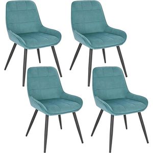 Kamyra® Set van 4 Velvet Eetkamerstoelen - Eetkamerstoel, Stoel, Loungestoel - 52x51x81.5 cm - Turquoise