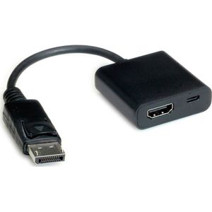 HDMI (v) naar DisplayPort (m) actieve adapter - HDMI 1.4 / DP 1.2 (4K 30Hz) - voeding via Micro USB (v) / zwart - 0,15 meter