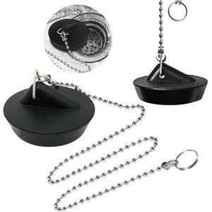 Afvoerstop met ketting - voorkomt verstoppingen - 1 stuk - zwart - rubber