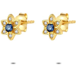 Twice As Nice Oorbellen in 18kt verguld zilver, bloem, wit en blauw