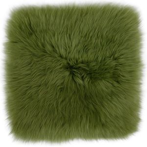 Stoelkussen - zitkussen schapenvacht - groen vierkant - stoelpad - zetelkussen - klein vachtje.