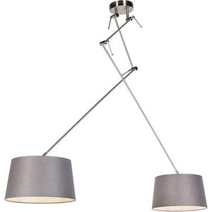 QAZQA blitz - Moderne Hanglamp met kap - 2 lichts - L 300 mm - Grijs - Woonkamer | Slaapkamer | Keuken