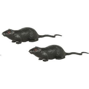 Halloween - 2x Grote plastic ratten 20 cm - Halloween/horror decoratie/versiering - Enge rat 2 stuks