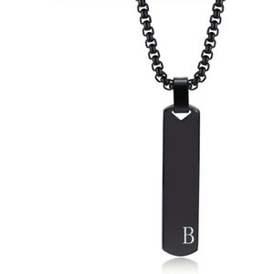 Bovista Ketting - Heren - Staal - Nep zilver - Met Hanger - Zwart - B