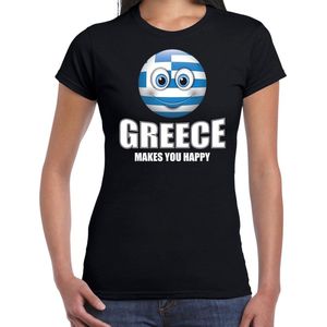 Greece makes you happy landen t-shirt Griekenland met emoticon - zwart - dames -  Griekenland landen shirt met Griekse vlag - EK / WK / Olympische spelen outfit / kleding M