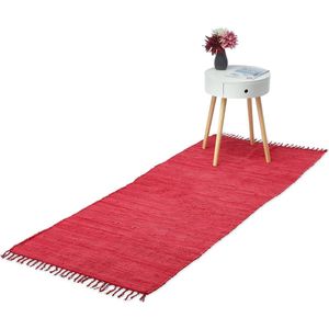 Relaxdays Vloerkleed rood - katoen - diverse groottes - loper - vloertapijt - voor binnen - 80x200cm