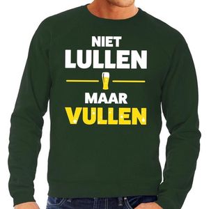 Niet Lullen maar Vullen tekst sweater groen heren - heren trui Niet Lullen maar Vullen M