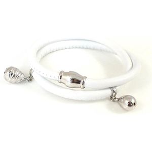 Jolla - dames wikkelarmband - zilver - leer - bedels - Basic Charm - Wit