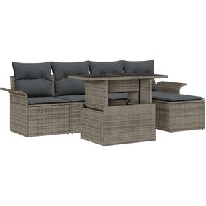 vidaXL - 6-delige - Tuin - Sofa - Set - met - Kussens - Grijs - Poly - Rattan