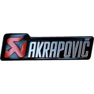 Aluminium hittebestendige Uitlaat Sticker logo Akrapovič 100 x 26 mm - Dempersticker - zilverwit letters - 3D sticker