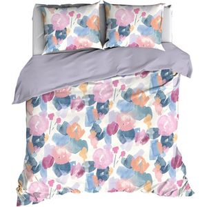 Luxe katoen/satijn dekbedovertrek Lisanne lilac - 200x200/220 (tweepersoons) - stijlvolle dessin - subtiel glanzend en heerlijk zacht - premium kwaliteit