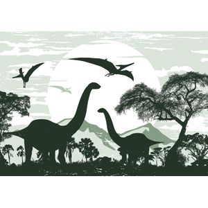 Vliesbehang Dinosaurus XXL – Brontosaurus – 368cm x 254 cm – groen