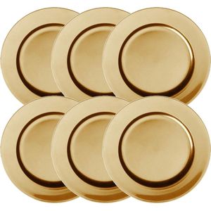 Set van 6x stuks diner onderborden goud rond kunststof 33 cm - Onderborden voor dinerborden