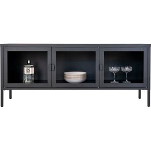 Knock - TV-meubel - zwart - staal - 3 glasdeuren - 130x55x40cm