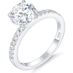 Finesse - 18k Witgouden Moissanite Verlovingsring met Zijstenen - 3 karaat