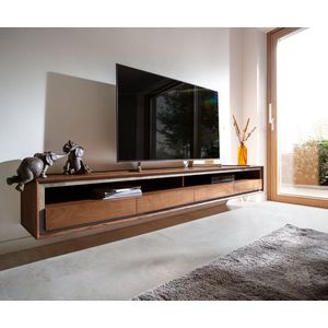 Tv-meubel Stonegrace 240 cm acacia bruin steenfineer 4 laden 1 legbord zwevend