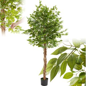 tectake® Kunstmatige Ficusboom – Natuurgetrouwe Kunstplant met Realistische Bladeren en Stevige Bloempot – Onderhoudsvriendelijk en Veelzijdig – Hoogte: 180cm