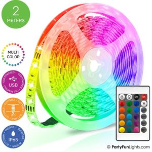 PartyFunLights - LED Strip - Multi-Color RGB - Werkt op USB - 2 Meter