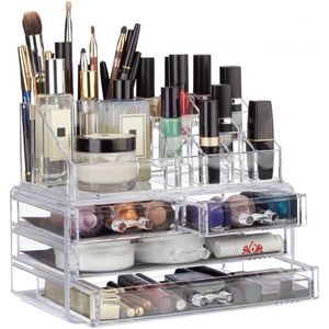 True the Hatch® Luxe Acryl Makeup Cosmetica Organizer - 2 grote laden en 2 kleine laden - Sieraden Makeup Cosmetica Opbergsysteem Organiser Display Houder - Lippenstift - Nagellak - Lippenstift - Brushes Visagie - Make up Box - Transparant