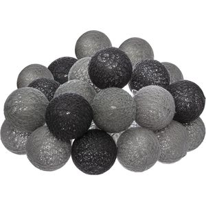 Atmosphera LED Feestverlichting katoen - Cotton Ball - 20 Ballen - Ø6cm - Grijs