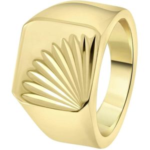 Lucardi Heren Goldplated zegelring met bewerking - Ring - Cadeau - Staal - Goudkleurig